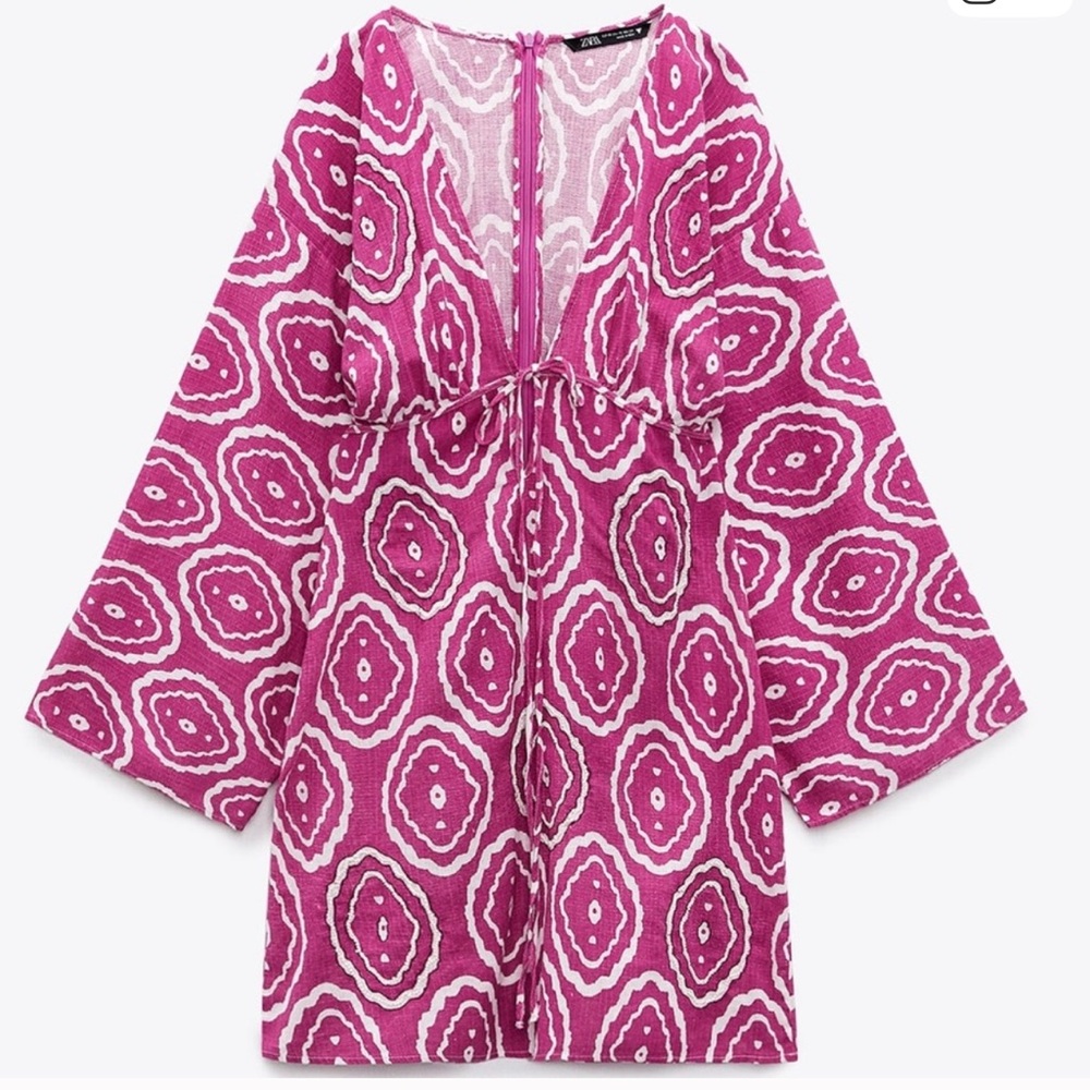 Zara Pink and White Patterned Mini Dress
